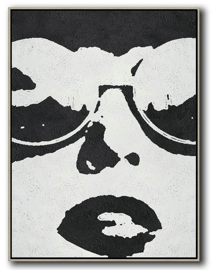Large Abstract Painting Canvas Art,Black And White Minimal Painting On Canvas - Big Art Canvas